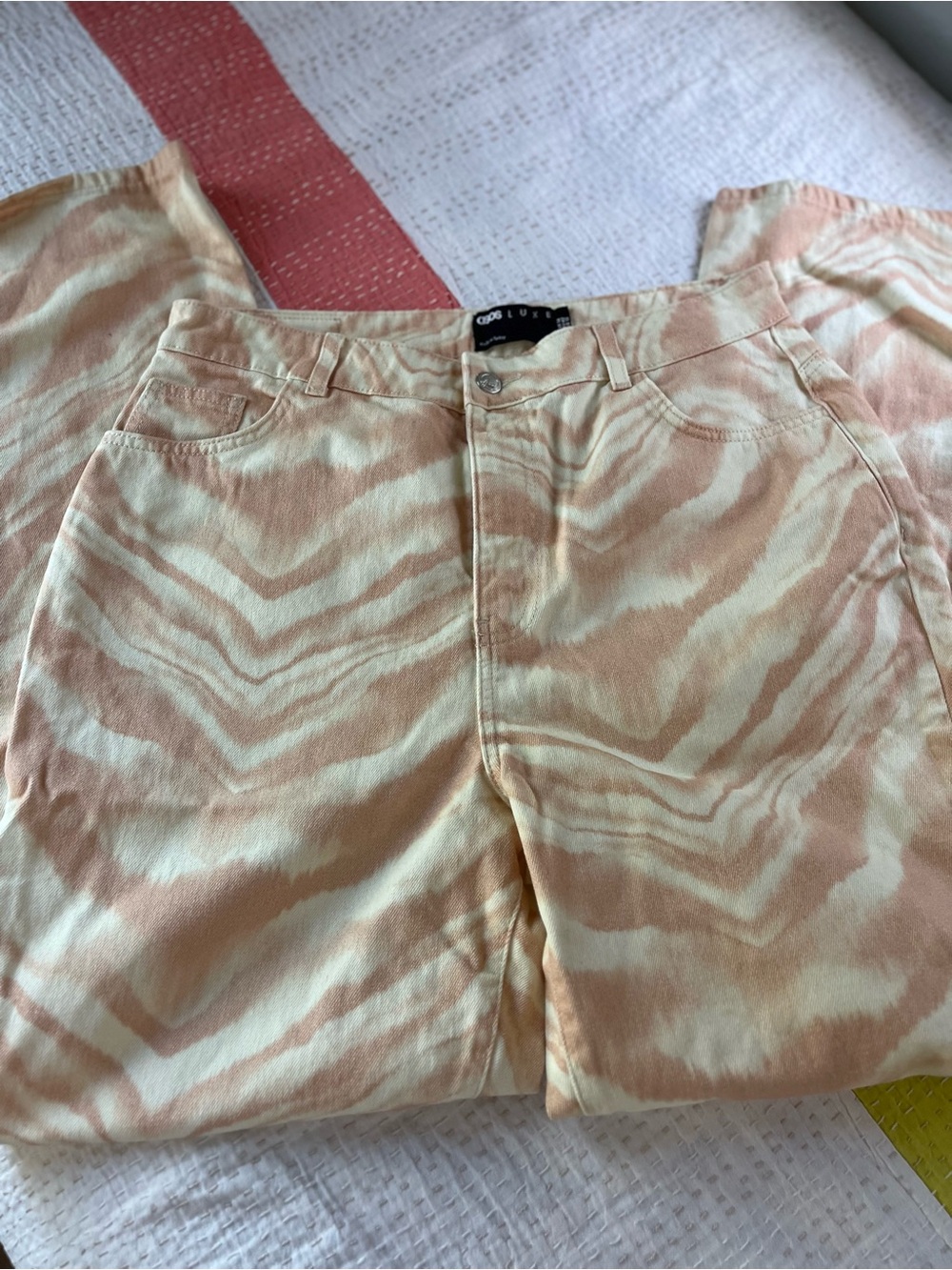 ASOS Luxe Women’s Abstract Jeans Size: 10 | Pink & Cream White | Straight Leg